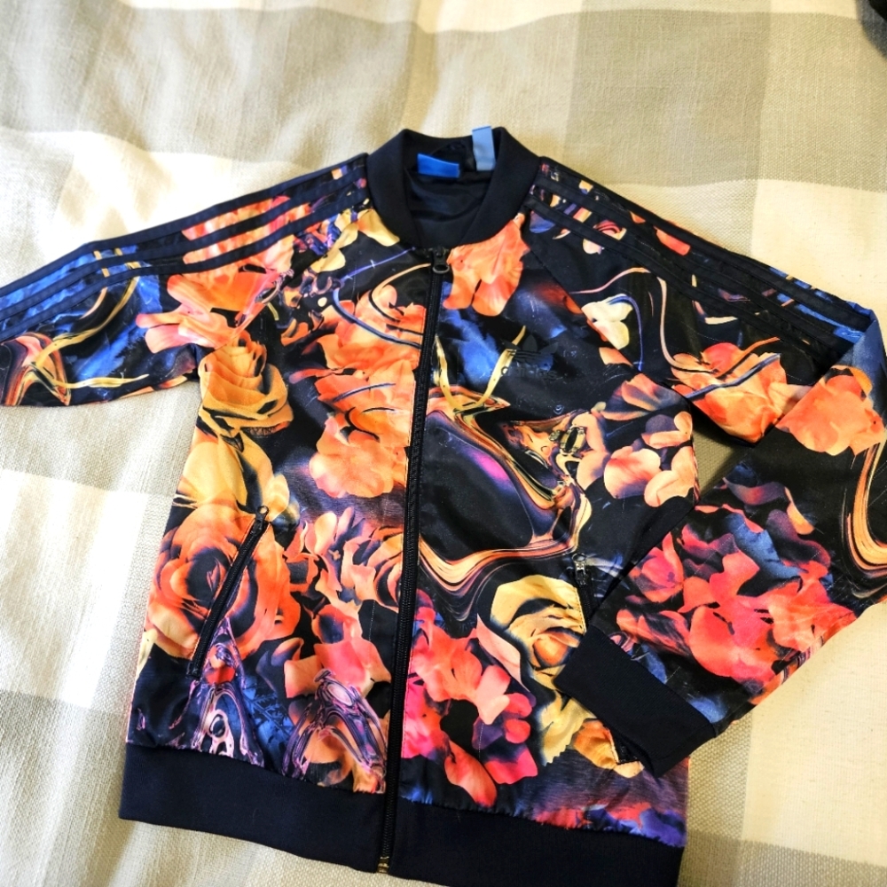 Adidas Kids Floral Jersey lightweight Jacket 9Y
